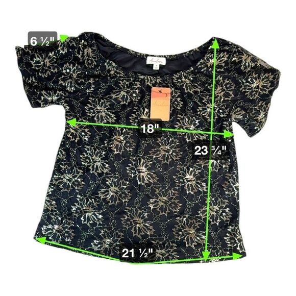 Anneliese Womens Floral Lace Top M Black & Gold Short Sleeve Johnny Was NEW - Picture 5 of 6